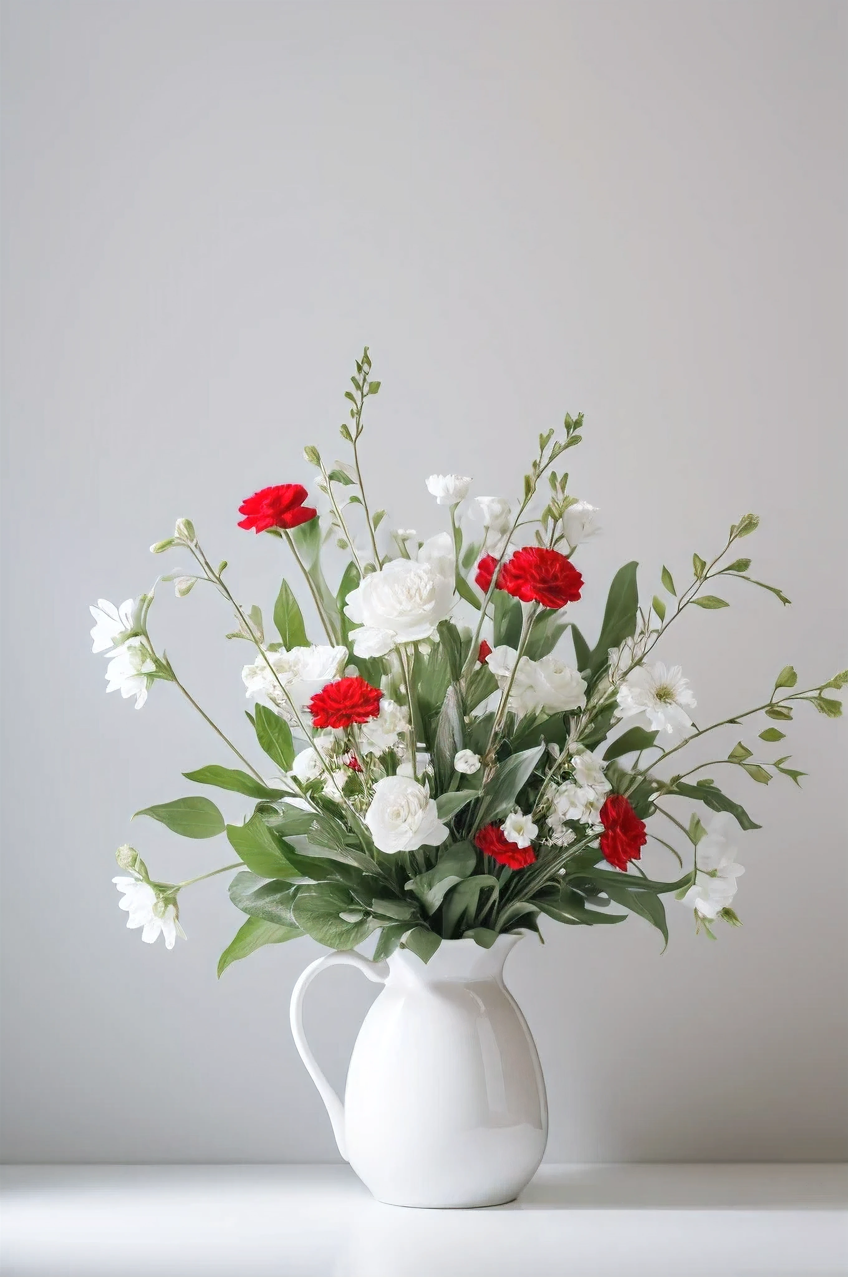 White background, white background, pure image, White branches, Red flower, White vase