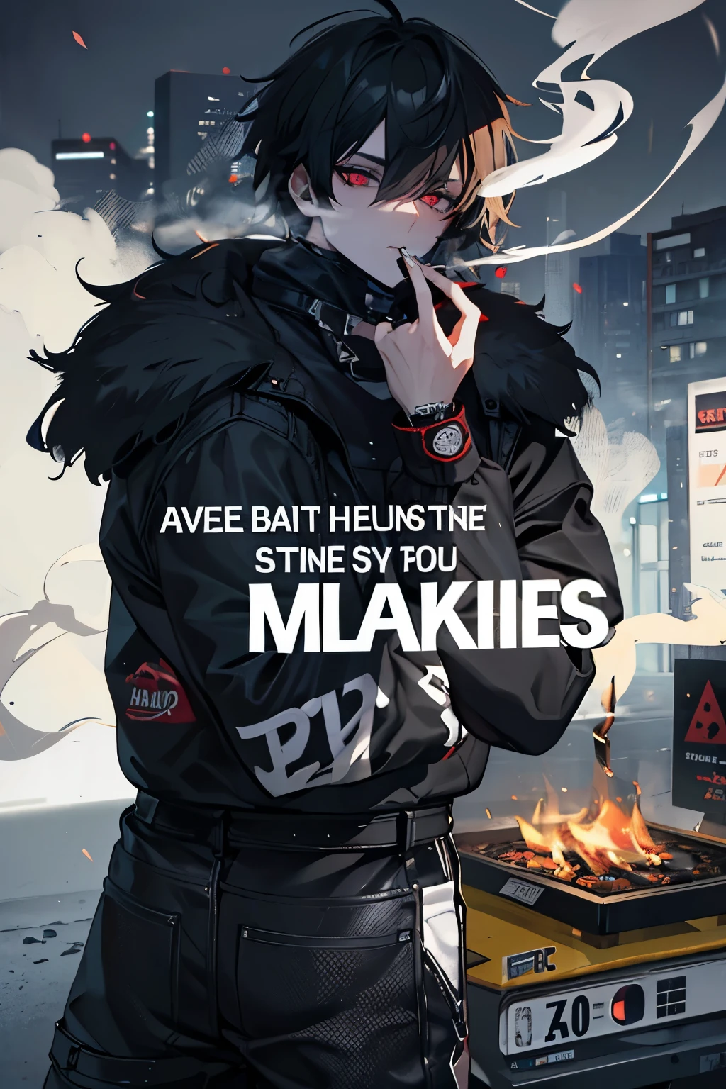 Bigger text, smoke, smoking, blunt, darker, night, bolder text