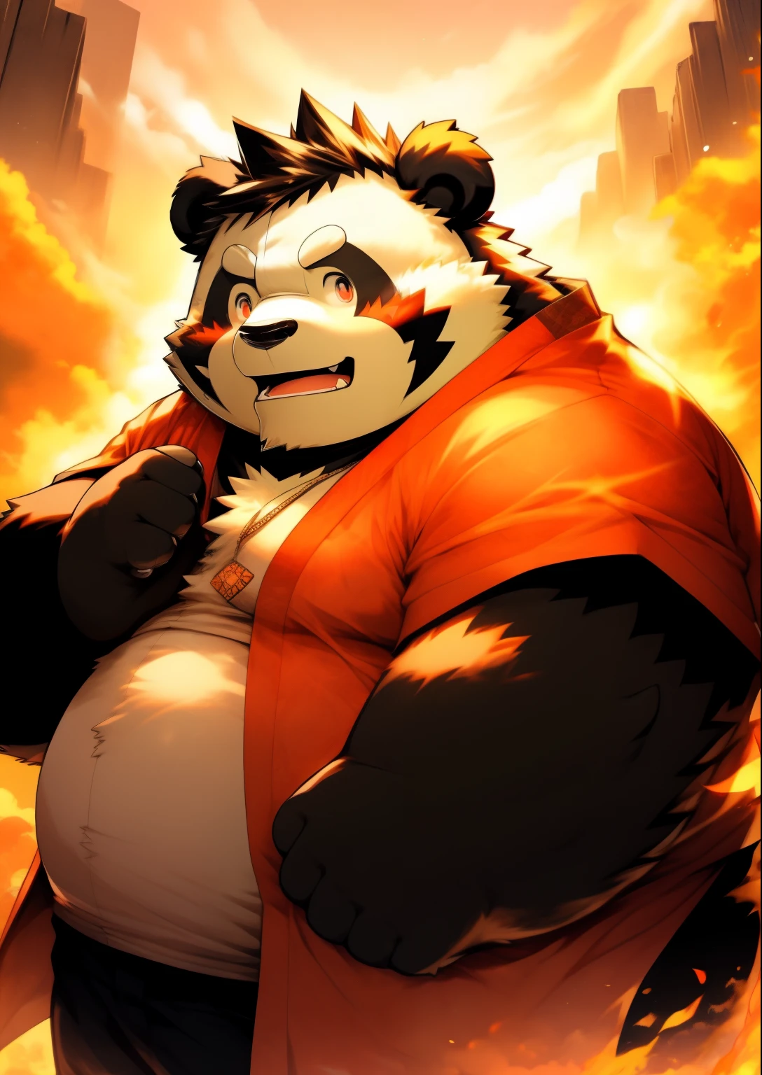 Drencheds style Naruto Shippuden style Chubby fat panda furry art anime photo make it colourful
