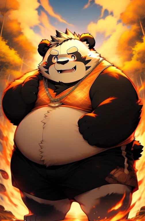 Drencheds style Naruto Shippuden style Chubby fat panda furry art anime photo make it colourful