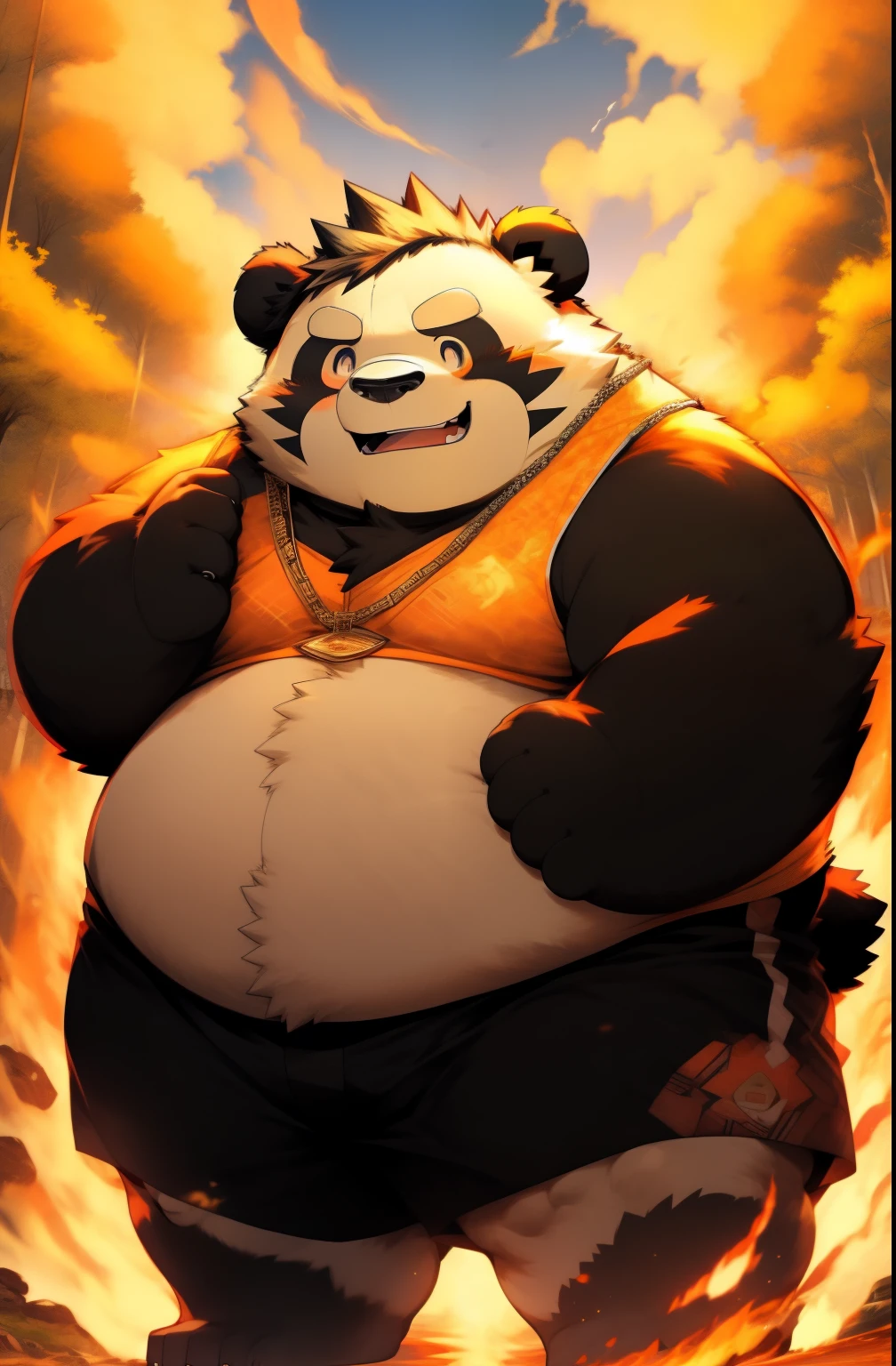 Drencheds style Naruto Shippuden style Chubby fat panda furry art anime photo make it colourful