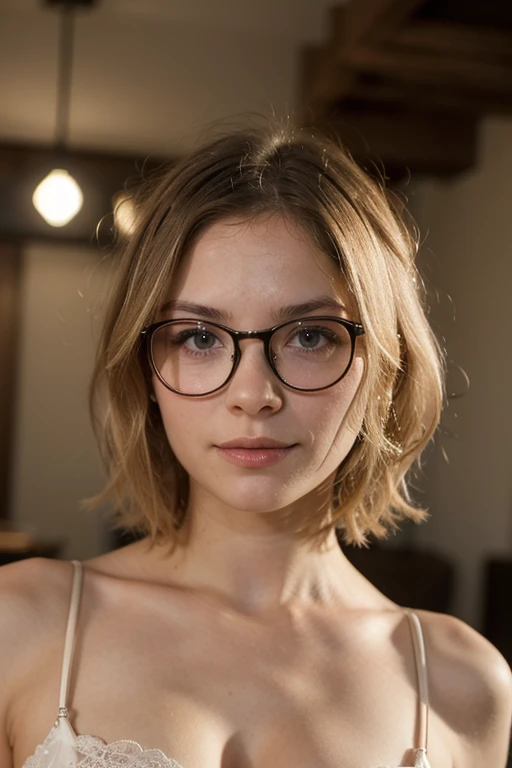 generate a young girl with light blonde hair and glasses
