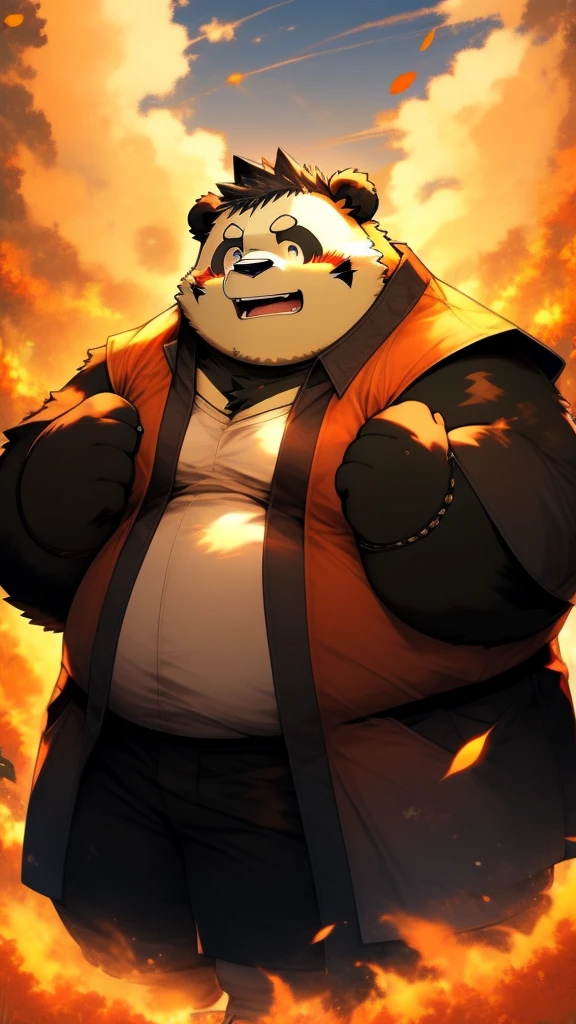 Drencheds style Naruto Shippuden style Chubby fat panda furry art anime photo make it colourful