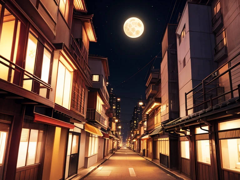 Yatagarasu,male,night,full moon,modern,skyscraper,alley,Retro Perspective