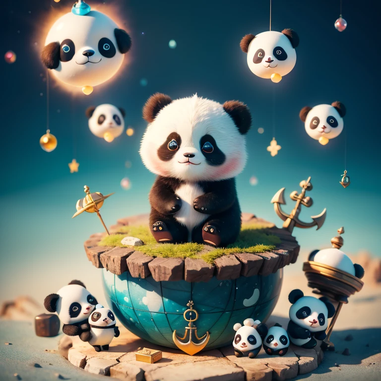 Configuring centering, Symmetrical Configuration, small and cute panda, Anchored to an otherworldly location by magical anchors, Very detailed, high quality, 4K, Ultra-high resolution