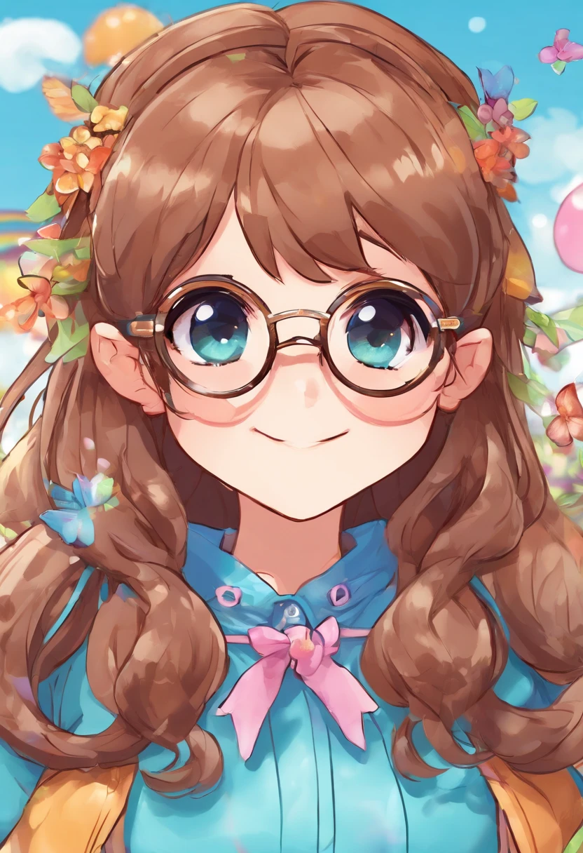 Fat girl glasses cartoon blue eyes Brown hair