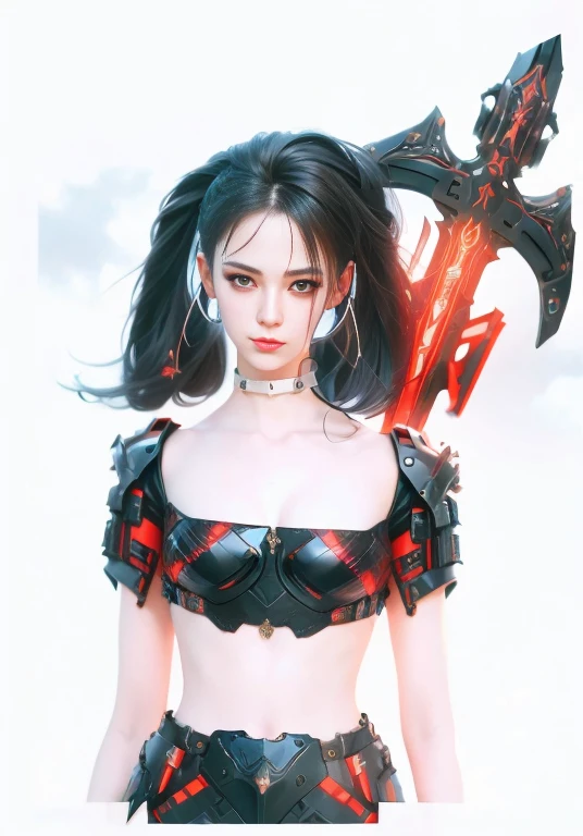 (masterpiece, best quality:1.2), a subject, A beauriful girl with techno fantasy style armour and sword, (technological aggressive design), cyberpunk, 4K, UHD, (Photorealistic:1.4),Ultra high resolution, masterpiece, ultra realistic, ultra nitide, insane details