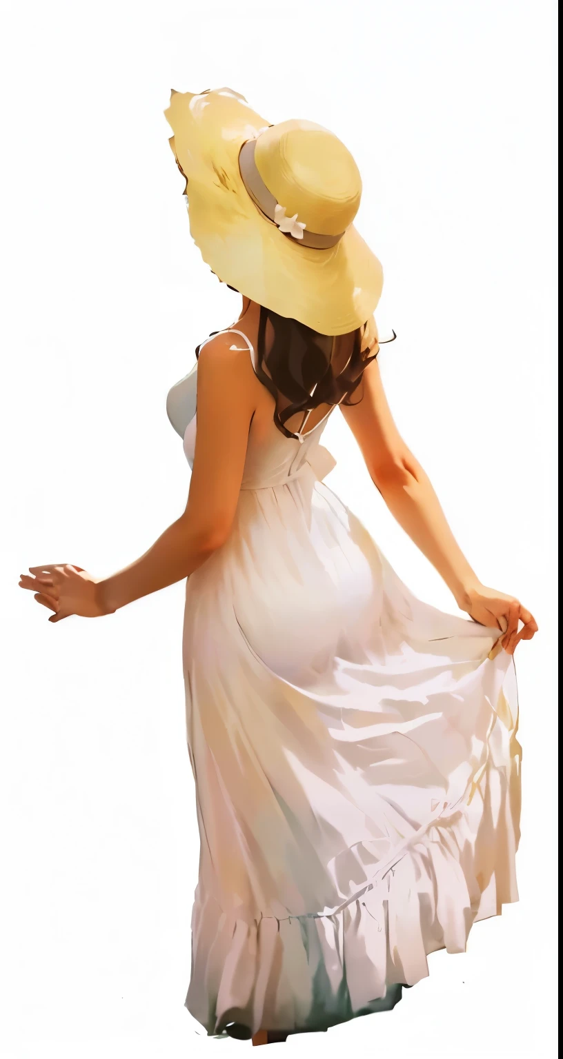 photo of a woman in a white dress and a straw hat, flowing dress, wearing a white flowing dress, wearing a flowing sundress, flowing white dress, wearing a flowing dress, sundress, female figure in maxi dress, photo of an elegant, wearing a white sundress, flowing gown, style in photo, girl in white dress dancing, woman in dress