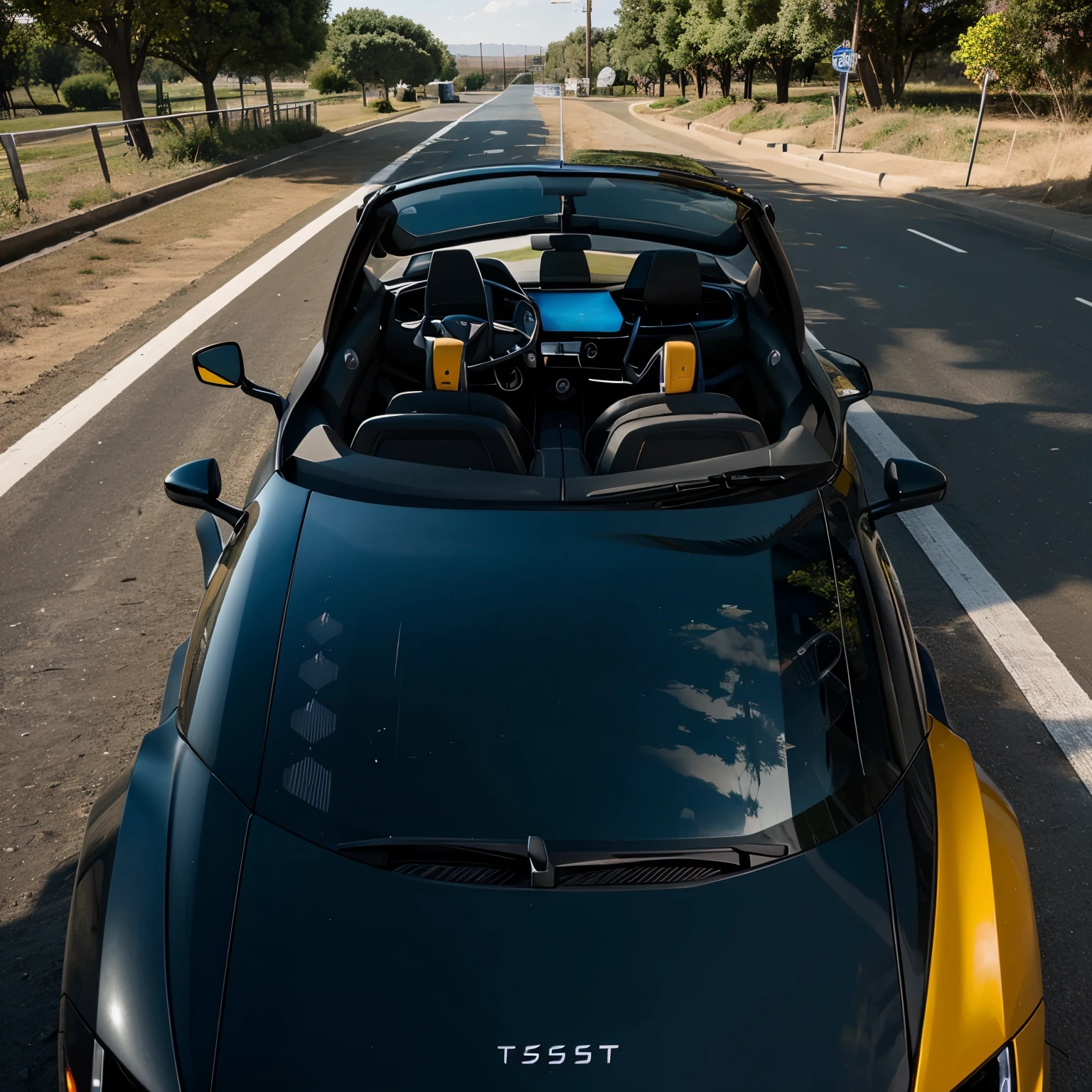 Solar energy sports car with steering wheel similar to Tesla's