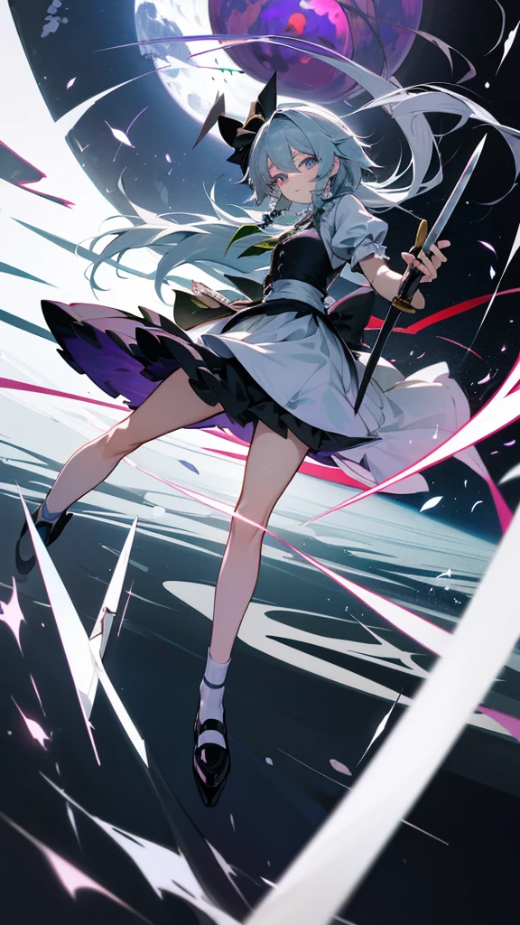 Highest quality I have long hair Fusion of Sagume Kishin, Youmu Konpaku, Koishi Komeiji, and Sakuya Izayoi One person with wings Odd Eye knife Japanese sword