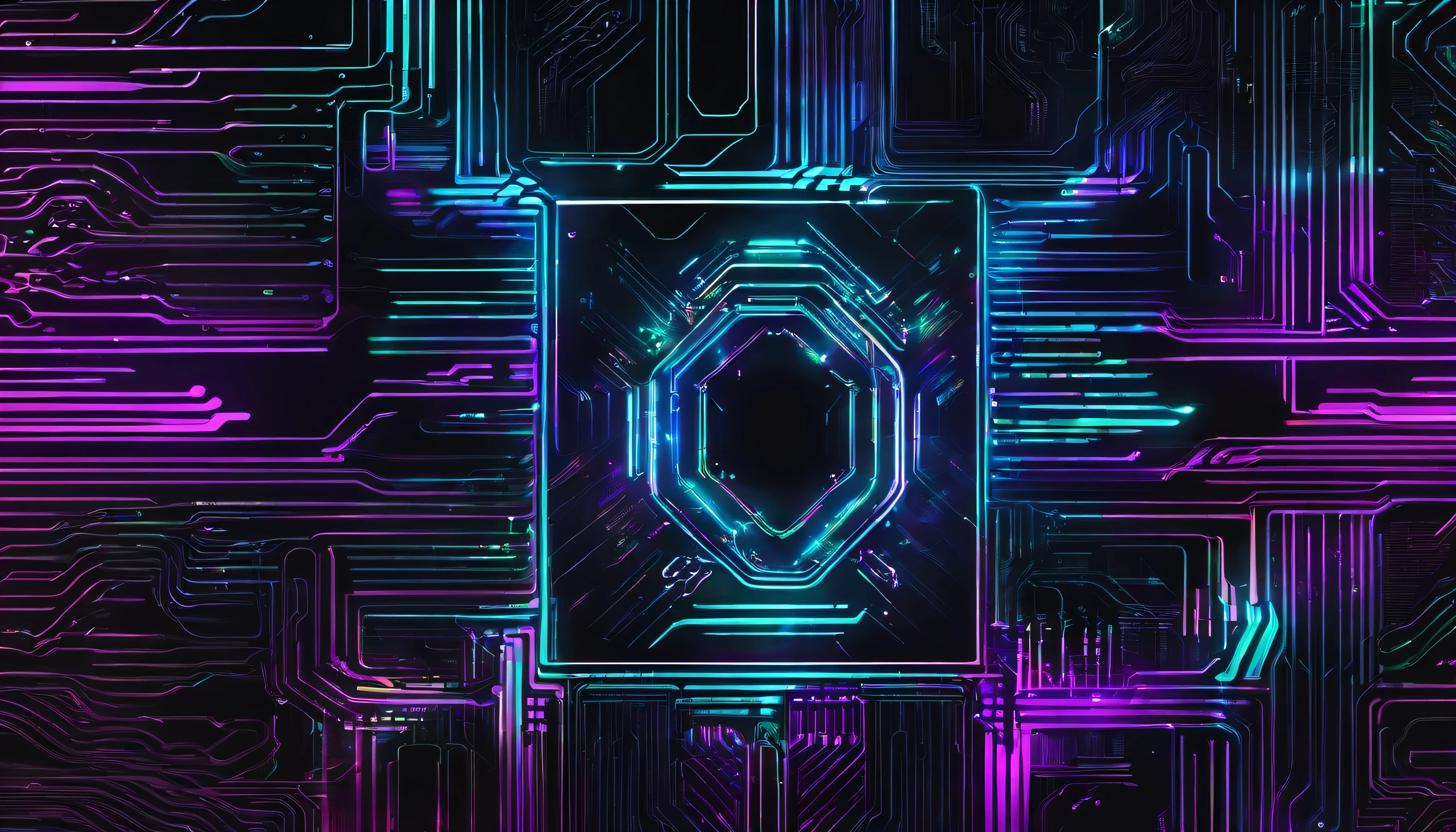 cyberpunk pattern, mixed neon line lights, black back
