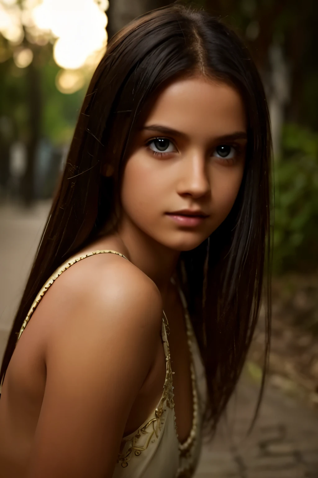 1girl,full body,extremely detailed face, beautiful detailed eyes,light on face,cinematic lighting,looking at viewer,outdoors,Black hair,