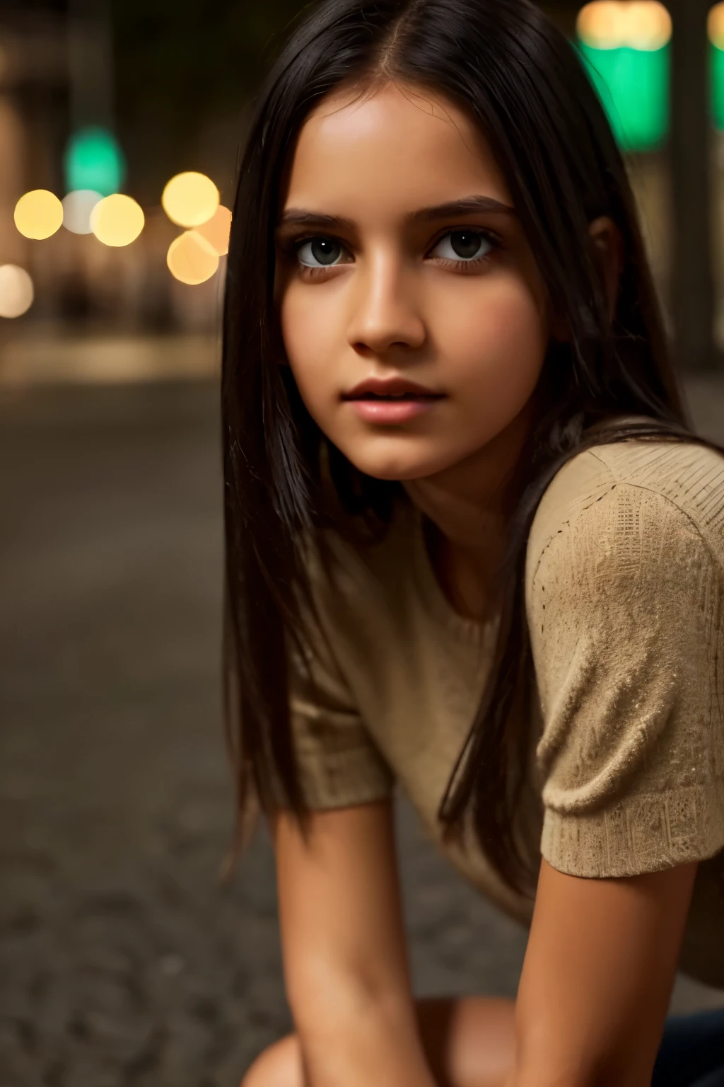 1girl,full body,extremely detailed face, beautiful detailed eyes,light on face,cinematic lighting,looking at viewer,outdoors,Black hair,