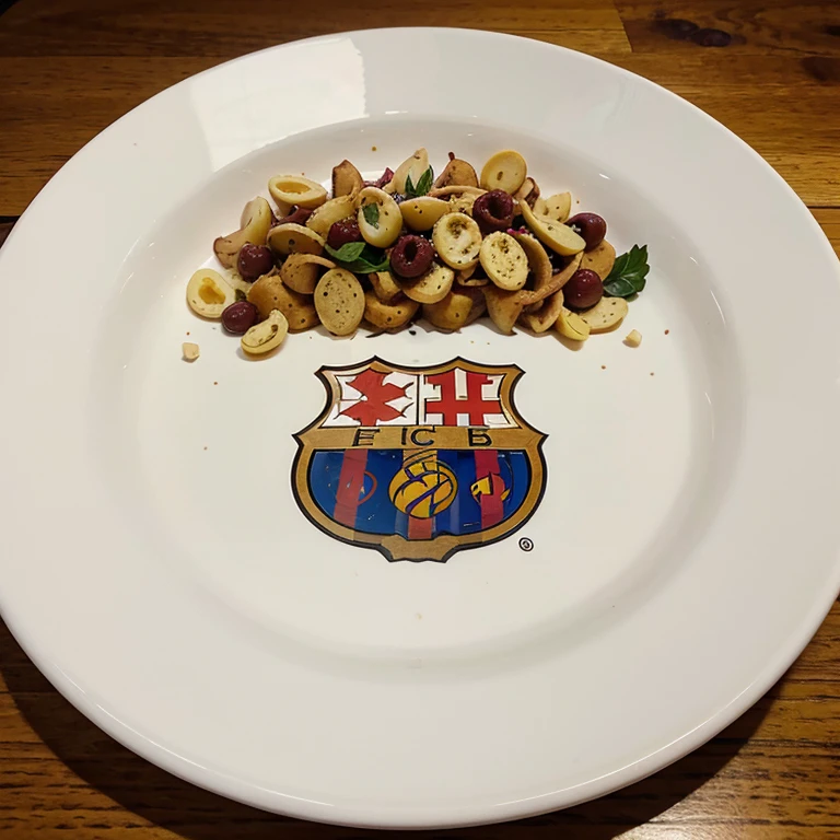 Empty food dish printed inside Barcelona logo