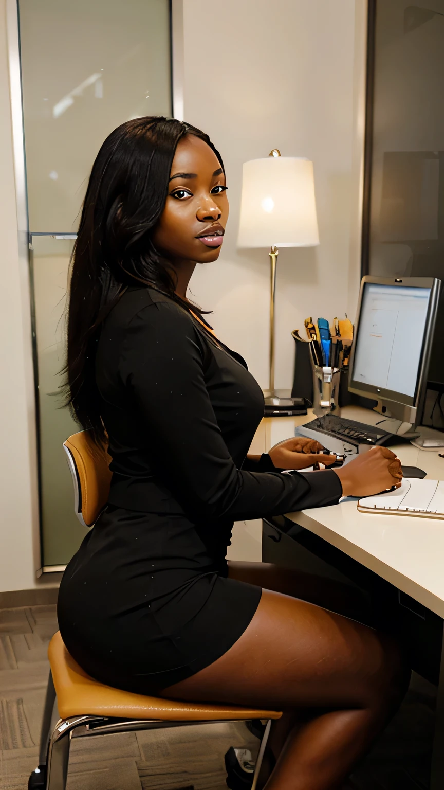 A beautiful African lady sitting in a decent and beautiful office 