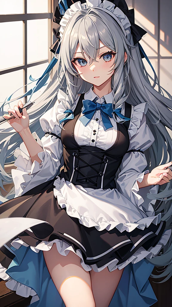 Highest quality I have long hair Sakuya Izayoi Odd Eye Gray Hair knife Maid