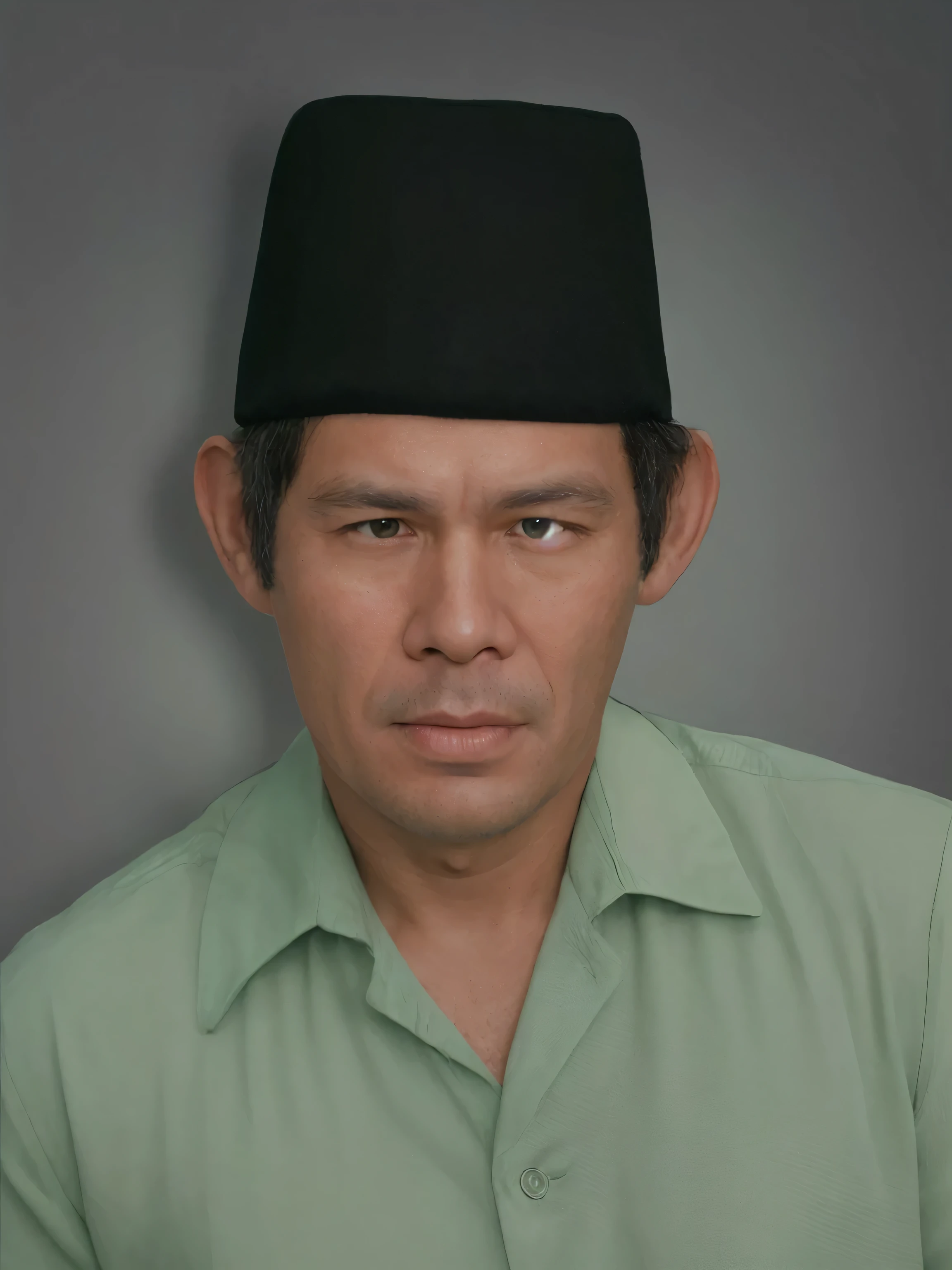Make this photo look detailed and realistic, arafed man wearing a black hat and grey shirt, 50 years old man, protrait, realistic portrait photo, handsome man, close up potrait, profile portrait, very detailed face, very realistic face, very perfected face, very detailed clothes, very realistic clothes, very perfected clothes