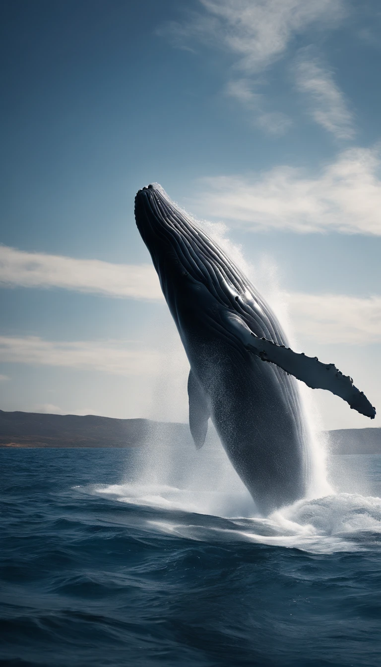 highly detailed,SIGMA 300 mm F/2.8,1blue whale\(huge,jump from the beautiful sea into the beautiful sky,dynamic pose\), BREAK ,background\(beautiful sea,clear sea,beautiful sky,beautiful island,beatiful sunlight\),quality\(8k,wallpaper of extremely detailed CG unit, masterpiece,hight resolution,top-quality,top-quality real texture skin,hyper realisitic,increase the resolution,RAW photos,best qualtiy,highly detailed,the wallpaper,cinematic lighting,ray trace,golden ratio\),(dynamic angle),award-winning,motion blur,dynamic angle,(from below),close up of blue whale