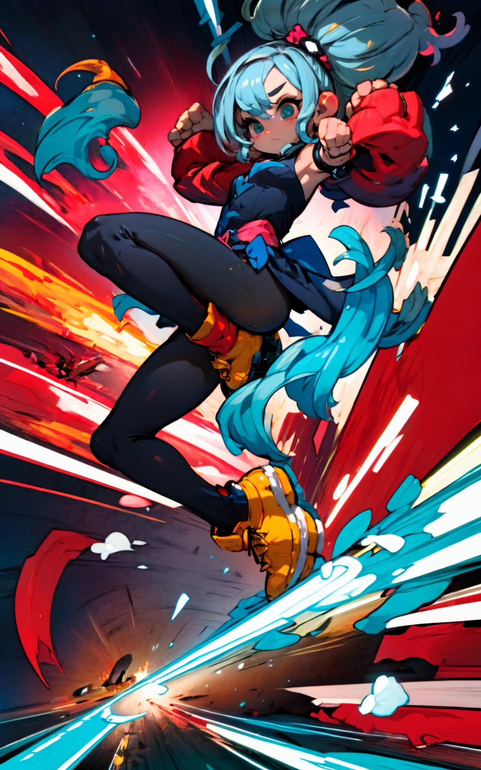 CG K ultrarrealista ,((de primera calidad、8k、32K、Obra maestra、nffsw:1.3)), (superfine illustration)、(super high resolution), (((cuerpo adulto))), (((1 chica en))), ((( bob de pelo corto ))), 25 year old cyberpunk gladiator with perfect body, Hombreras con espinas de metal., Gladiadores in Brooklyn, (( bob de pelo corto )), Camiseta del equipo de rugby rota, Casi desnudo al estilo urbano salvaje de Simon Bisley, pelo rubio corto, ropa minima, Metallic protection on the left arm with complex graphics..., Rojo oscuro con estrellas blancas y rayas azules y blancas.,(( dynamic action pose:1.5)), armadura, Lleno de puntas y remaches., Tatuaje de veneno (((Imagen desde la rodilla hacia arriba))), pelo rubio blanco corto, En el fondo、 There is a wall with an intricate design painted by Shepard Fairey...