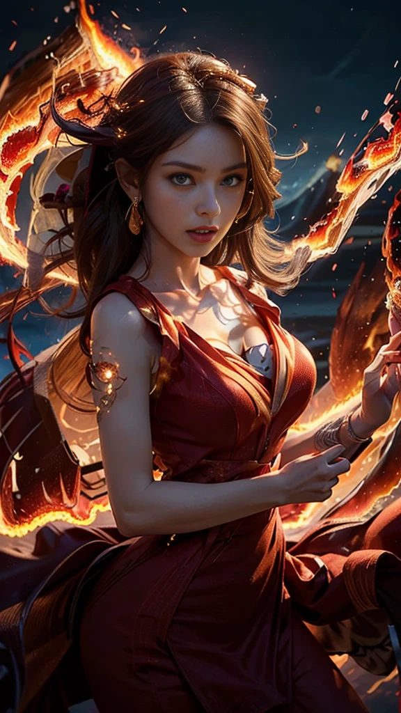 Beautiful digital artwork, Fantastic colorful lights, Brilliant digital art, Amazing digital illustrations, Digital Fantasy Art, 3D rendered character art 8k, high resolution, Detailed digital art, (Realistic stick:1.5), heavenly fantasy, 1 girl, beautiful smile, cowboy shot, Balanced body of 7 heads, Perfect Growth, beautiful curves, Bewitching、sexy、Eros、Curly long hair、Red, A woman with a radiant light, pretty face, detailed face, perfect beautiful proportions, Big breasts that feel like they're going to burst, thin waist, Belly Button Pussy, big ass, Swollen buttocks, The gap between the legs, sexy太もも, long legs, (半透明sexyドレスの下はnaked: 1.2), naked、floating in space, She spreads her arms and takes a deep breath., she is a goddess 、dynamic pose、(A terrible wind: 1.8), (Messy hair and clothes: 1.8), Her skin is exposed, 彼女はsexyさを出す為に, The background is space, in the dark, Many stars, blur background, headlight: 1.2, face light: 1.2,The background is the sea、blurred background、shallow depth of field、perspective、