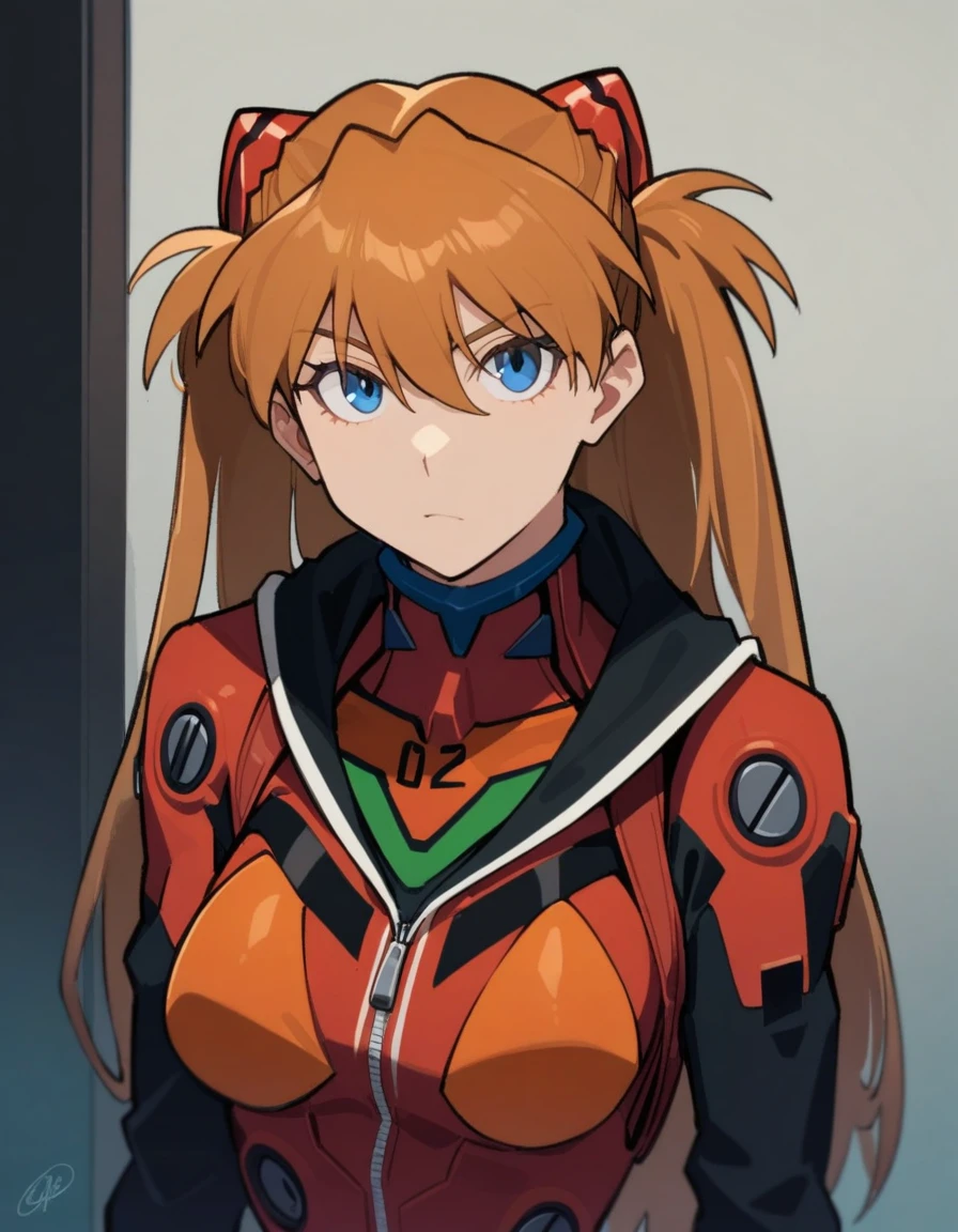 1 chica, solo, (Obra maestra), mejor calidad, ojos expresivos, cara perfecta, Souryuu Asuka Langley, auriculares de interfaz, Body rojo Traje de enchufe de prueba, headgear, ojos serios, leve sonrisa, En el piso, acostado boca abajo, pies arriba, ((perfect anatomy)), fondo de laboratorio, retrato, mirando al espectador, desde el frente