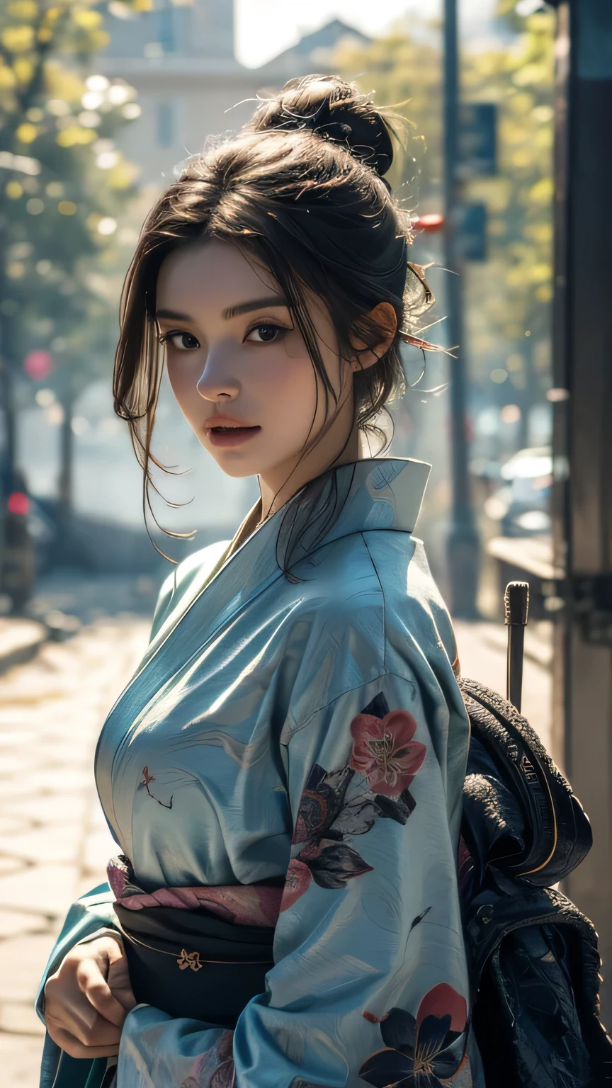leogirl, sedutora inclinando-se para a frente pele detalhada, ultra-realista 8k cg, picture-rosto perfeito, Perfeito, limpar, Obra de arte, arte profissional, obras de arte famosas, cinematic lighting, cinematic flower,((cabelo preto repicado)),(1 garota, beautiful german girl),rosto perfeito, (jovem:1.1),((figura em forma)),((25 anos)), rosto bonito, Lindos olhos verdes ,olhos detalhados, detalhe do rosto, (((corpo feminino perfeito, cintura estreita))),(seios grandes:1.3)lora:Good hands beta2:1>, , ((girl standing)),tronco,blade to the side,pose de ataque,blade down,right hand blade,, flores de cerejeira,, (Obra de arte, melhor qualidade, alta qualidade, high resolution, ultra-detalhado), ((blue kimono with dragon print))