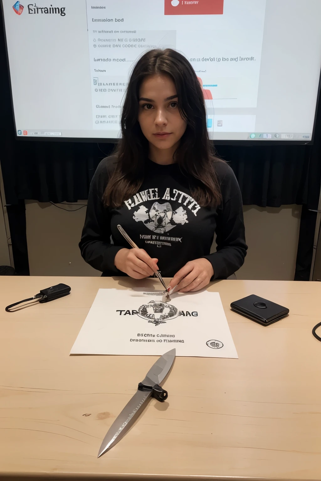 create a logo for the 2024 cable training course with a knife ,na caveira.