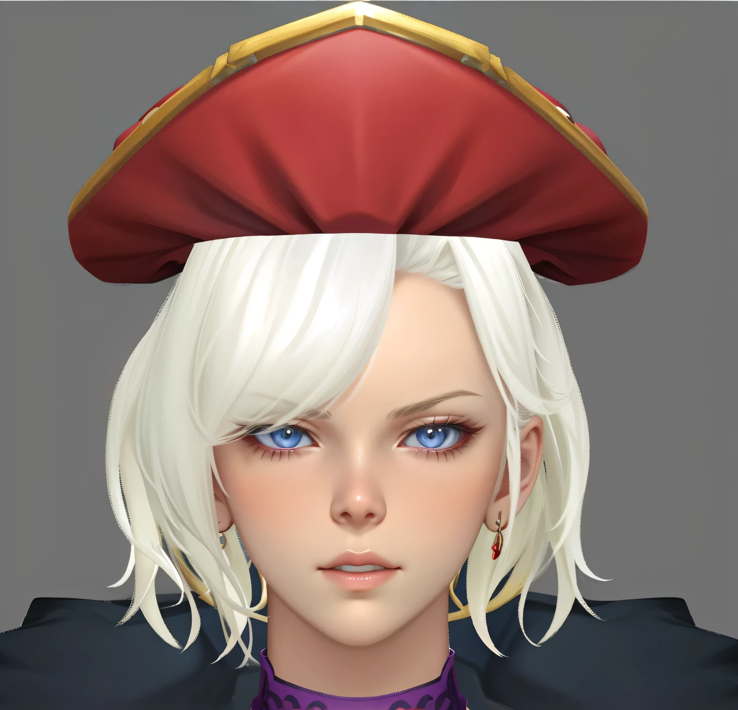 There is a woman wearing a red hat and a purple collar, Character Close-up, Character Close-up, Close-up characters, Female characters, Portrait close-up, Very rich facial details, Portrait of a female mage, High-detail facial animation, Final Fantasy 14 style, Realistic facial restoration, Character Art Close-up, Accurate facial details, very detailed character, April Rendering，3D Character Art，Ashe，2。5 D CGI Anime Fantasy Artwork，CGScosiety，Close-up characters，As seen on the Art Station