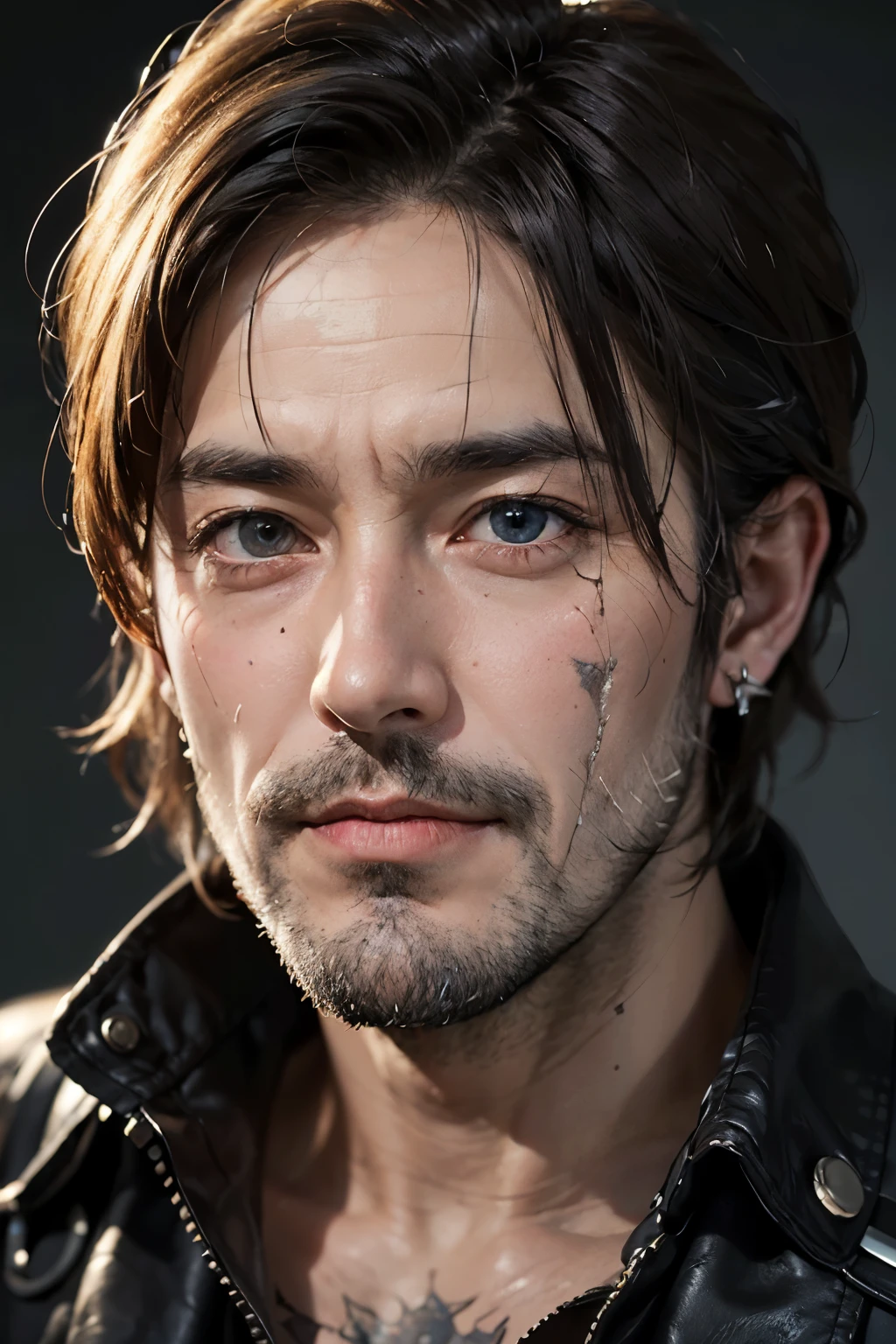 A portrait of a man, bearded, wrinkled, weathered, with piercing eyes, detailed face, high details, photography, Dark Studio, rim light, Nikon D850, 50mm, f/1.4