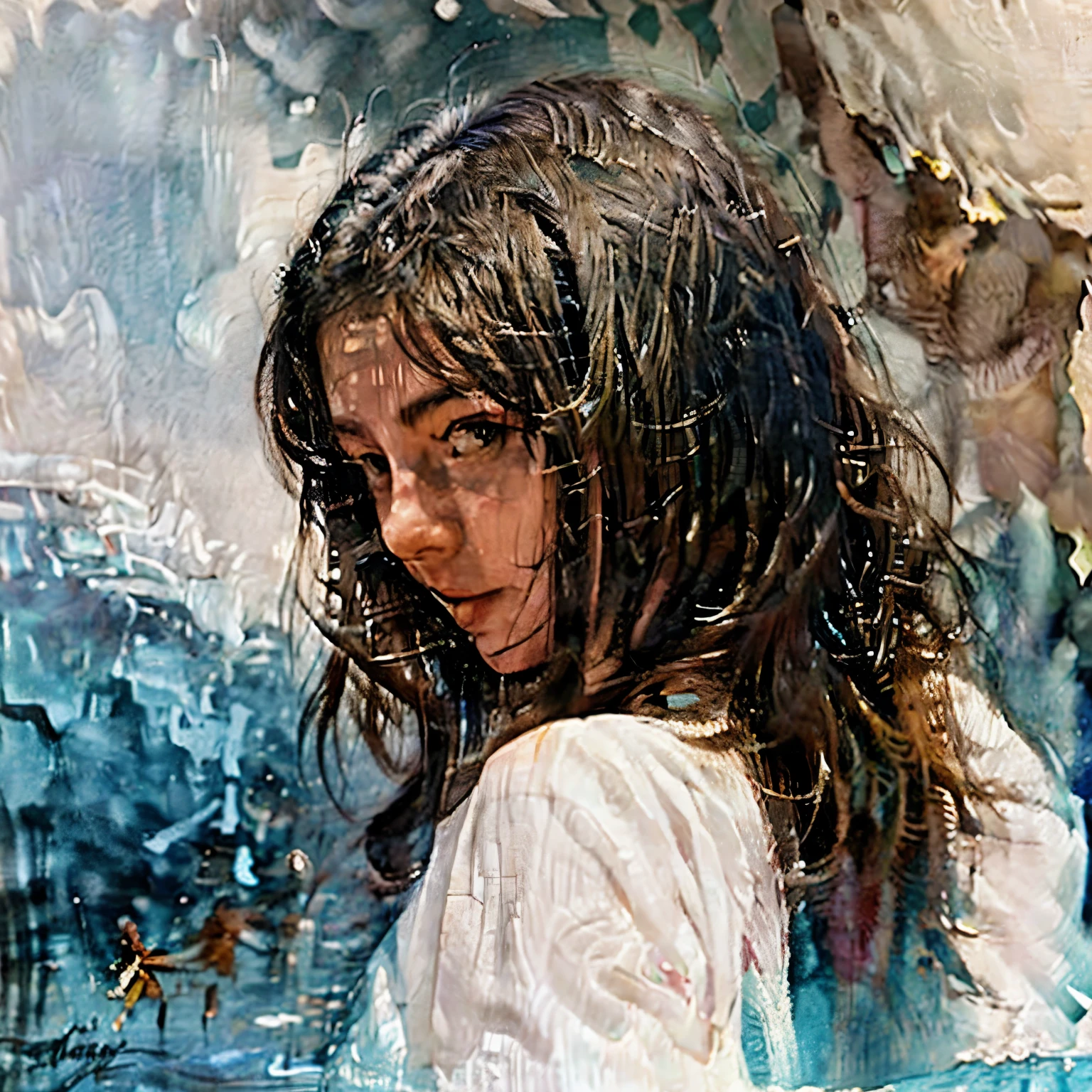 um anjo q emana uma luz branca sobre um mar furioso de uma tepestade