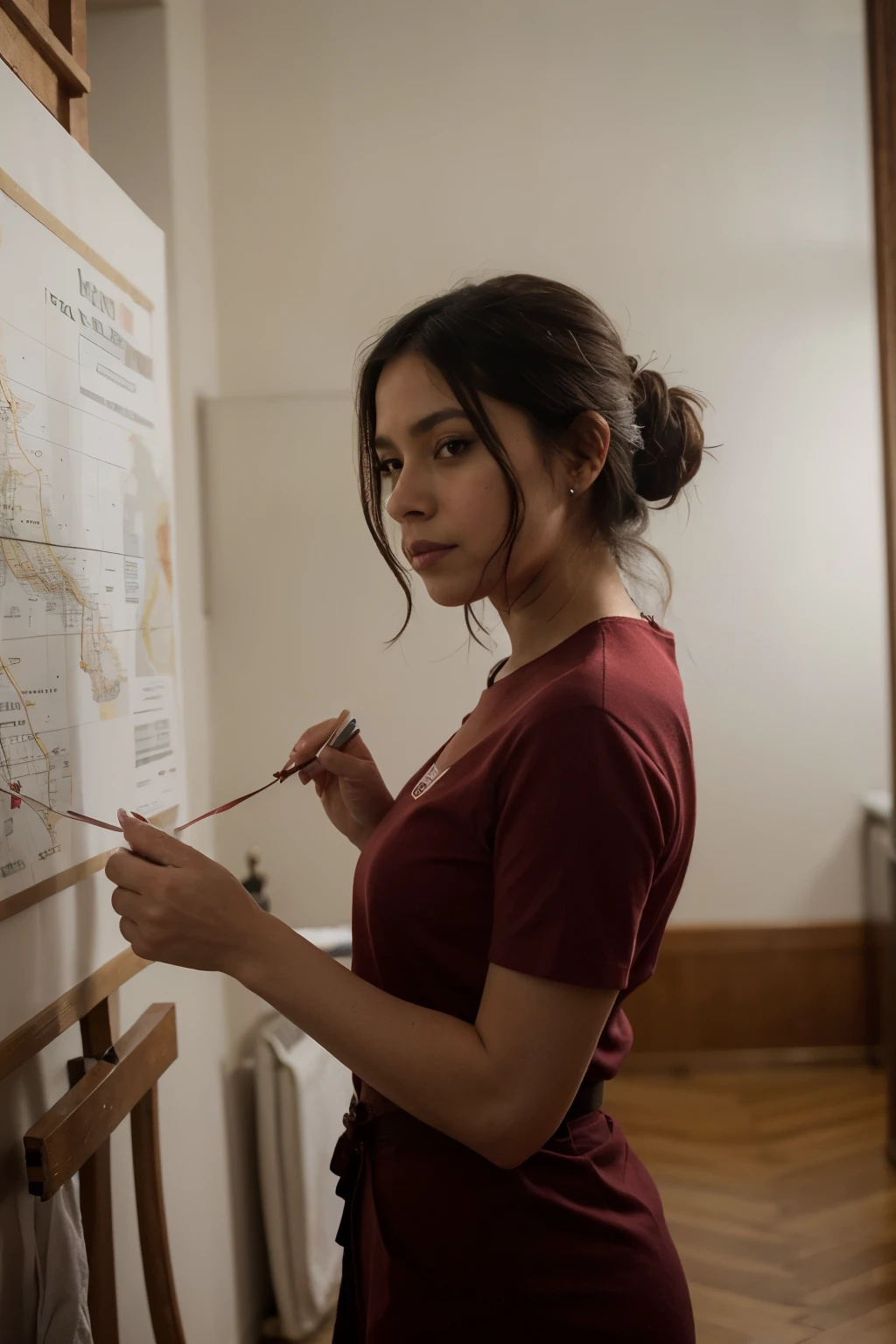 Map of the Mexican Republic embraced with a red health ribbon with the population in the background, an administrator watching the painting
