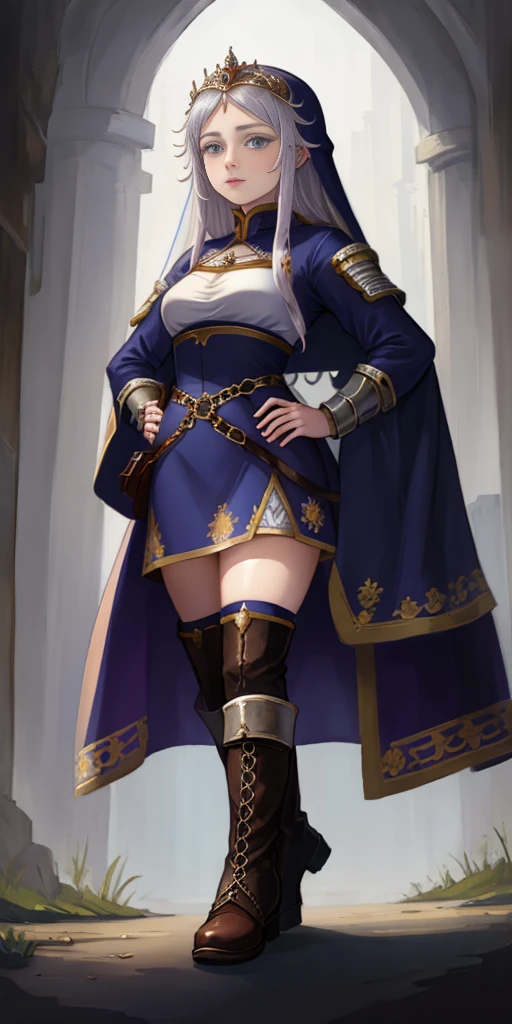((white background)) full body of a woman in a dress with a veil, feet together, standing feet together, military boots, beautiful fantasy maiden slave warrior, beautiful fantasy art portrait, fantasy Victorian art, medieval fantasy art, beautiful and elegant queen, portrait of queen of light, fantasy portrait art, gothic fantasy art, a beautiful fantasy empress, hands on hips
