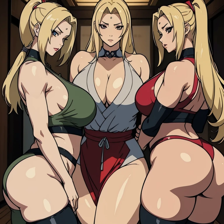 Multiple Thick Body Tsunade, caderas grandes, bata tsunade chaqueta tsunade, vista superior, mellizas, besandos en los labios, lesbianas, cuerpo pegado