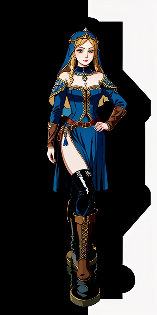 ((white background)) full body of a woman in a dress with a veil, feet together, standing feet together, military boots, beautiful fantasy maiden slave warrior, beautiful fantasy art portrait, fantasy Victorian art, medieval fantasy art, beautiful and elegant queen, portrait of queen of light, fantasy portrait art, gothic fantasy art, a beautiful fantasy empress, hands on hips