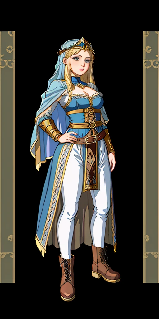 ((white background)) full body of a woman in a dress with a veil, feet together, standing feet together, military boots, beautiful fantasy maiden slave warrior, beautiful fantasy art portrait, fantasy Victorian art, medieval fantasy art, beautiful and elegant queen, portrait of queen of light, fantasy portrait art, gothic fantasy art, a beautiful fantasy empress, hands on hips