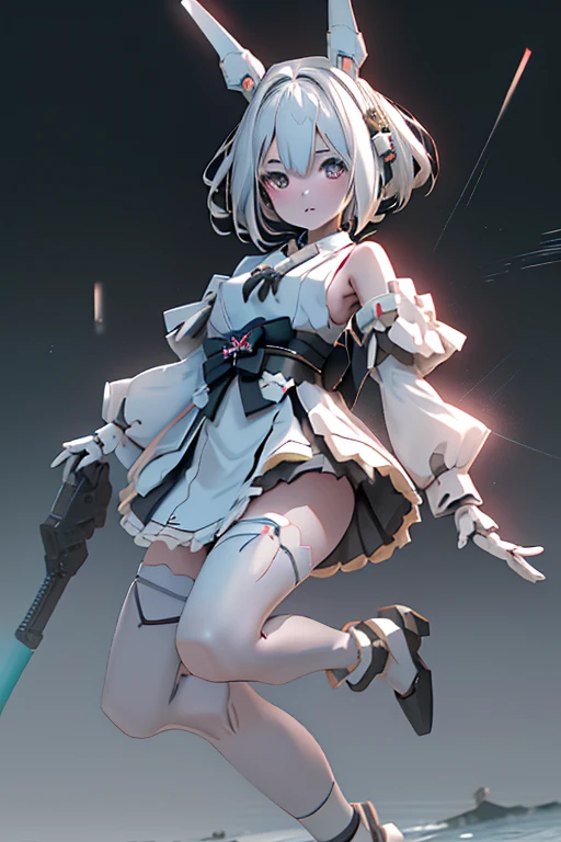 (highest quality)), ((masterpiece)), (Very detailed: 1.3), 3D, {(Young girl)}, Wearing a white frilly Gothic ****ta outfit, (She is fused with a Gundam mecha from the future....), With headgear, With V-fin , Armored Shoulders,Armament, Armor at the feet, Multi-layer texture perfect ratio, Octane Rendering, Duotone Lighting, Low ISO, wide aperture, White balance, Three-part method, Ultra HD 16k, High resolution (High Dynamic Range), Ray Tracing, NVIDIA, Super Resolution, Scattered beneath the surface of the water, PBR Texturing, Post-processing, Anisotropic Filtering, Written boundary depth, Maximum clarity and sharpness, Highly efficient subpixels, Subpixel Convolution, Particles of light, Scattered Light, Tyndall effect, whole body:1.5, Combat pose, cute, (cute:1.2), (Bobcut:1.3),Braiding, Black Hair, Thick eyebrows, Pale-colored iris, big, Bright black eyes, Long eyelashes, small, Bright colors, Natural lips, (The average face of a Japanese idol), (日本人特有のBaby Face:1.3), (Baby Face), Wide forehead:1.2, Plump Cheeks, small jaw, Visible side boob, (Has a huge weapon:1.5), fly in the sky、Ascending flight,View your audience,Focus on the eyes , (Four perfect fingers, One thumb),