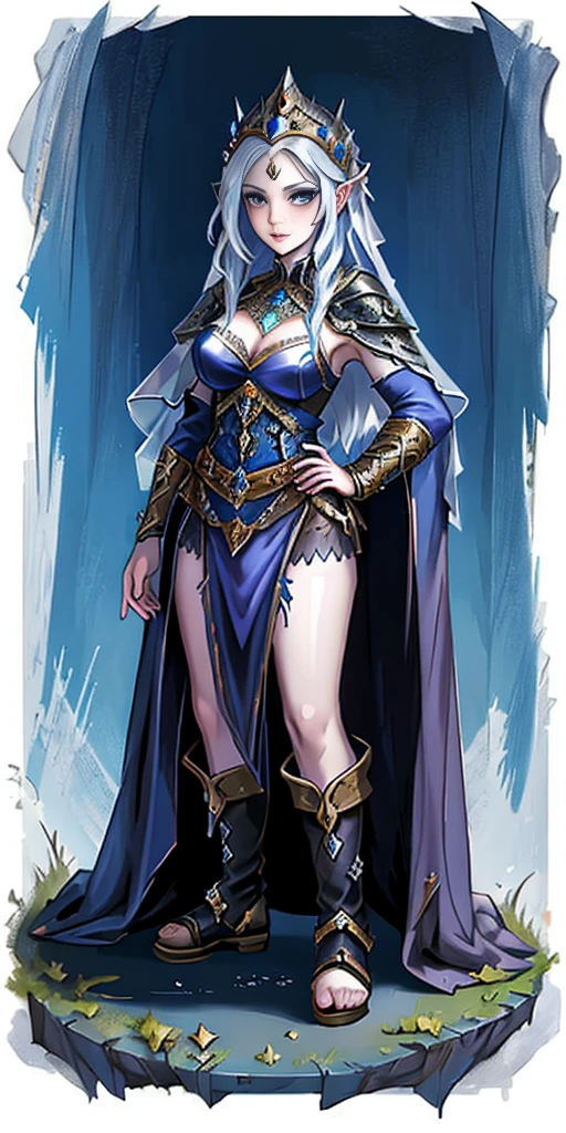 ((white background)) full body of a woman in a dress with a veil, feet together, standing feet together, military boots, beautiful fantasy maiden slave warrior, beautiful fantasy art portrait, fantasy Victorian art, medieval fantasy art, beautiful and elegant queen, portrait of queen of light, fantasy portrait art, gothic fantasy art, a beautiful fantasy empress, hands on hips