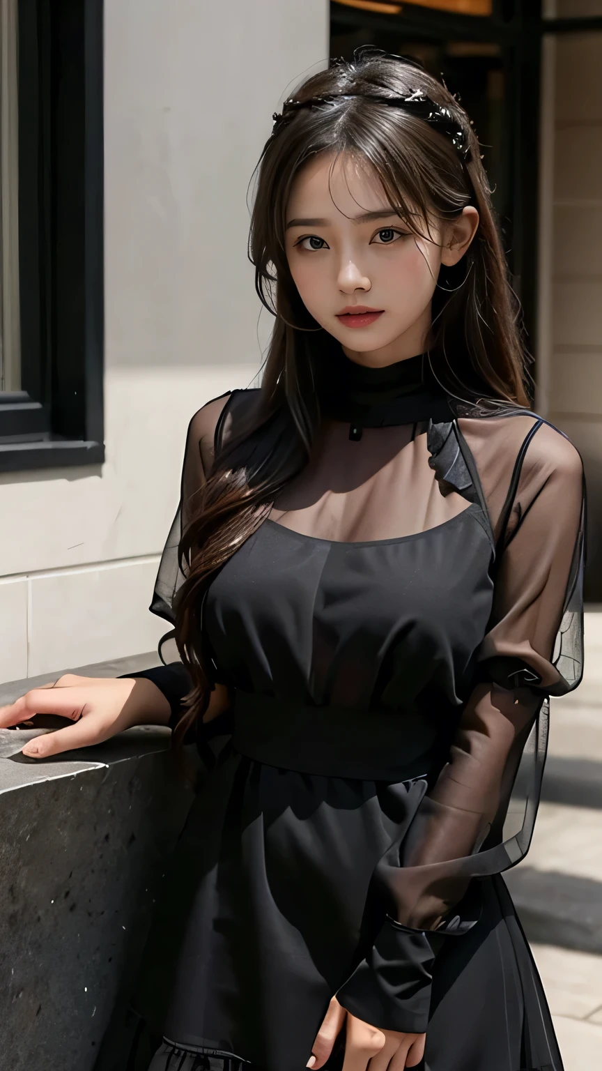 Girl in black net dress , no bar wearing, breast nipple visible