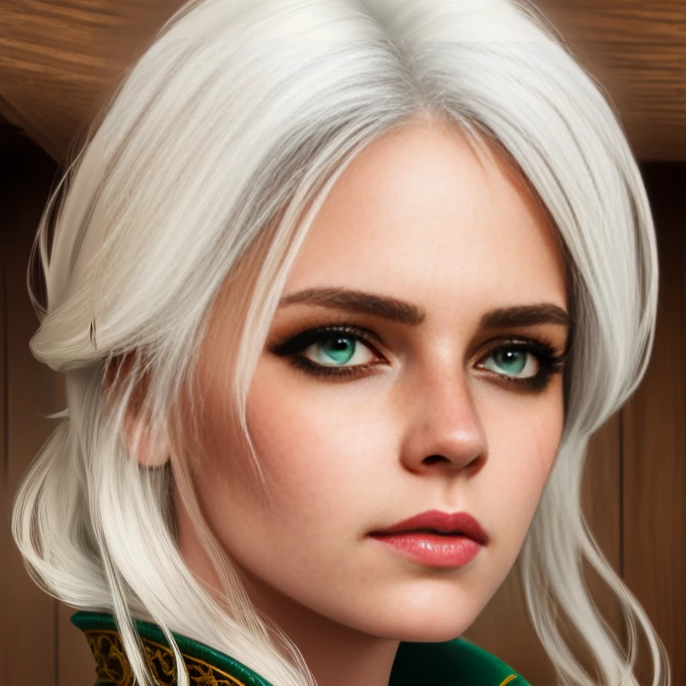 ciriW3_soul3142, 1girl, white hair, scar across eye, green eyes, freckles, detailed skin, masterpiece, best quality, intricate details, 