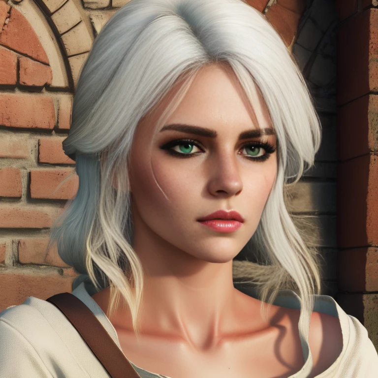 ciriW3_soul3142, 1girl, white hair, scar across eye, green eyes, freckles, detailed skin, masterpiece, best quality, intricate details, in a castle