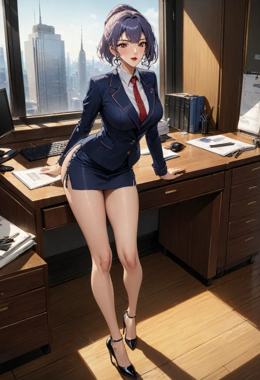 Knee-high stockings, garter belt、Beautiful Secretary, Office Table, Perfect body, sexy, Full Body Shot, silver short bob, Licking lips, Sony FEGM, high quality, 超High resolution, retina, Accurate, masterpiece, Anatomically correct, Textured skin, Super detailed, high quality, Attention to detail, 最high quality, High resolution, 1080p Seduction by showing your buttocks、Tight mini skirt Mikaeri Stiletto heels A tight skirt that is long enough to barely show your underwear Beautiful buttocks、Beautiful feet、Stick your butt out