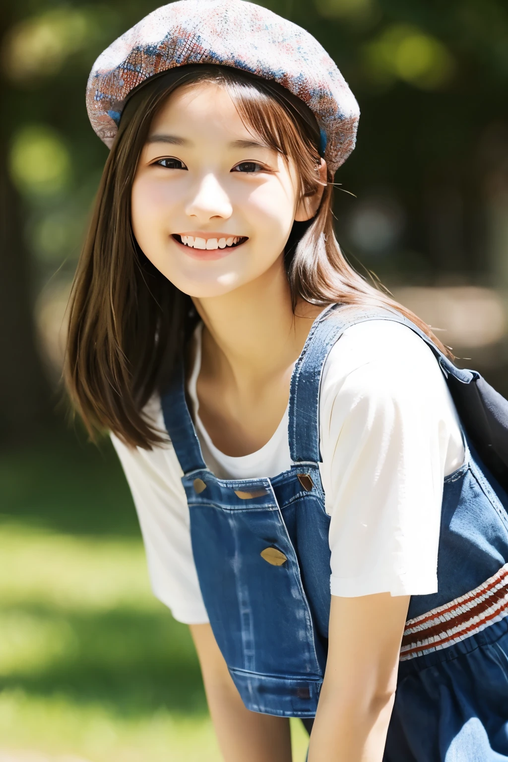 、beret、beautiful、smile、Modern clothing、Shining eyes、stare、bring the action、Throw、