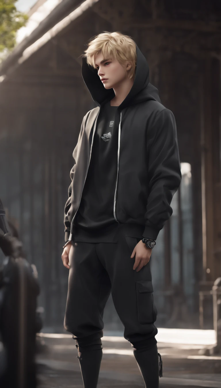 (AS-Young:1.1), (1boy:1.3), (male focus:1.3), (solo:1.1), solo focus,
masterpiece, ((exquisite_detail)), illustration, (handsome), extremely_detailed_CG,
grey eyes, golden hair,
short shorts, simple background,
black hoodie, (hood up:1.1), adidas, standing, cat ears, (cargo pants:1.1), lace-up boots,
blush, (bulge:1.1), (adidas:1.0), long sleeves, techwear,