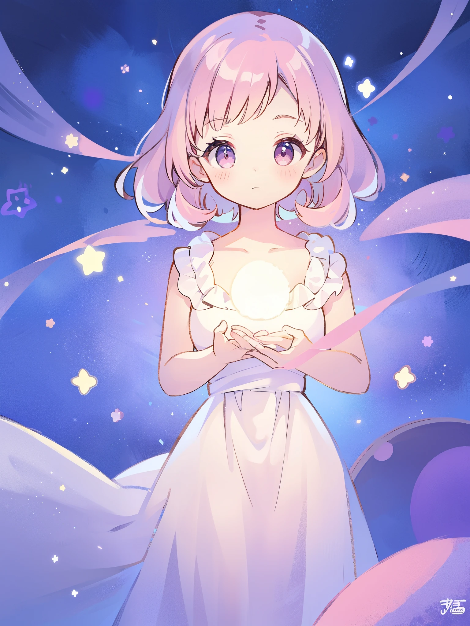 complex background, wishing star background, a woman wearing an ethereal mystical pink translucent dress that reflects the stars, perfume promo art, mystic, complex drawing, highly detailed, Covergirl brand, promo art, artistic rendition, ethereal, starry night, midjourney style