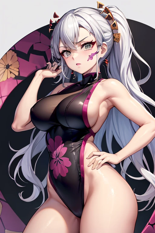 Daki - Demon Slayer, peitos grandes e bunda grande, wearing a tight swimsuit, muito sexy 