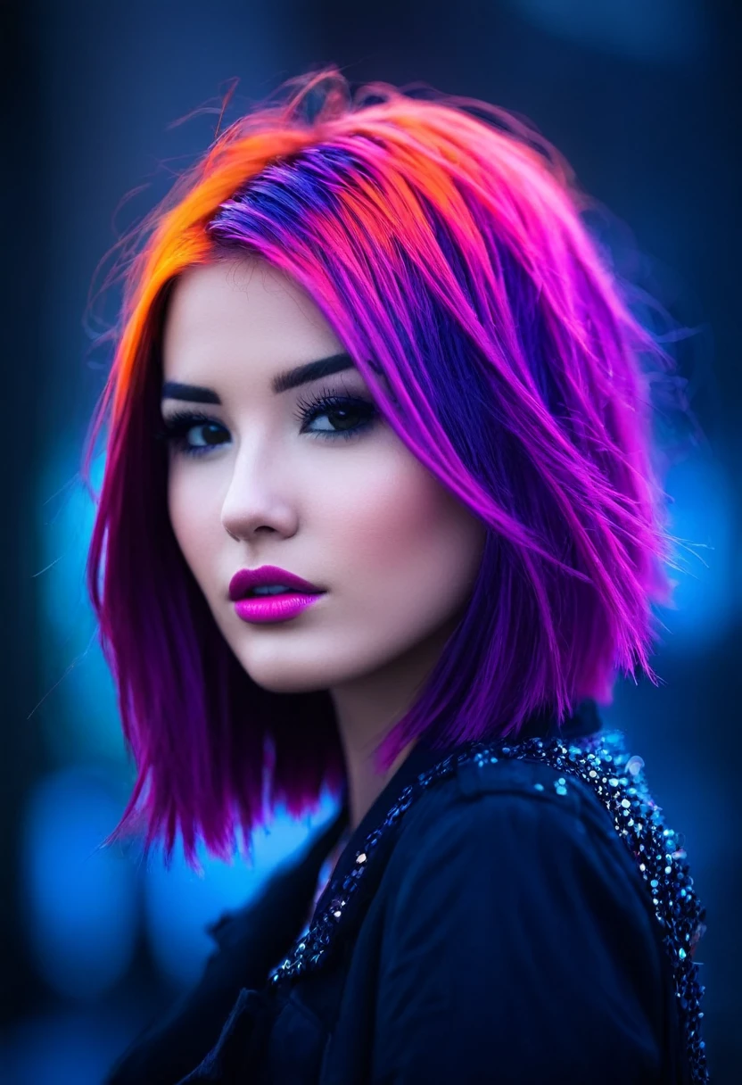 neon hair. photography, depth of field, bokeh, artistic