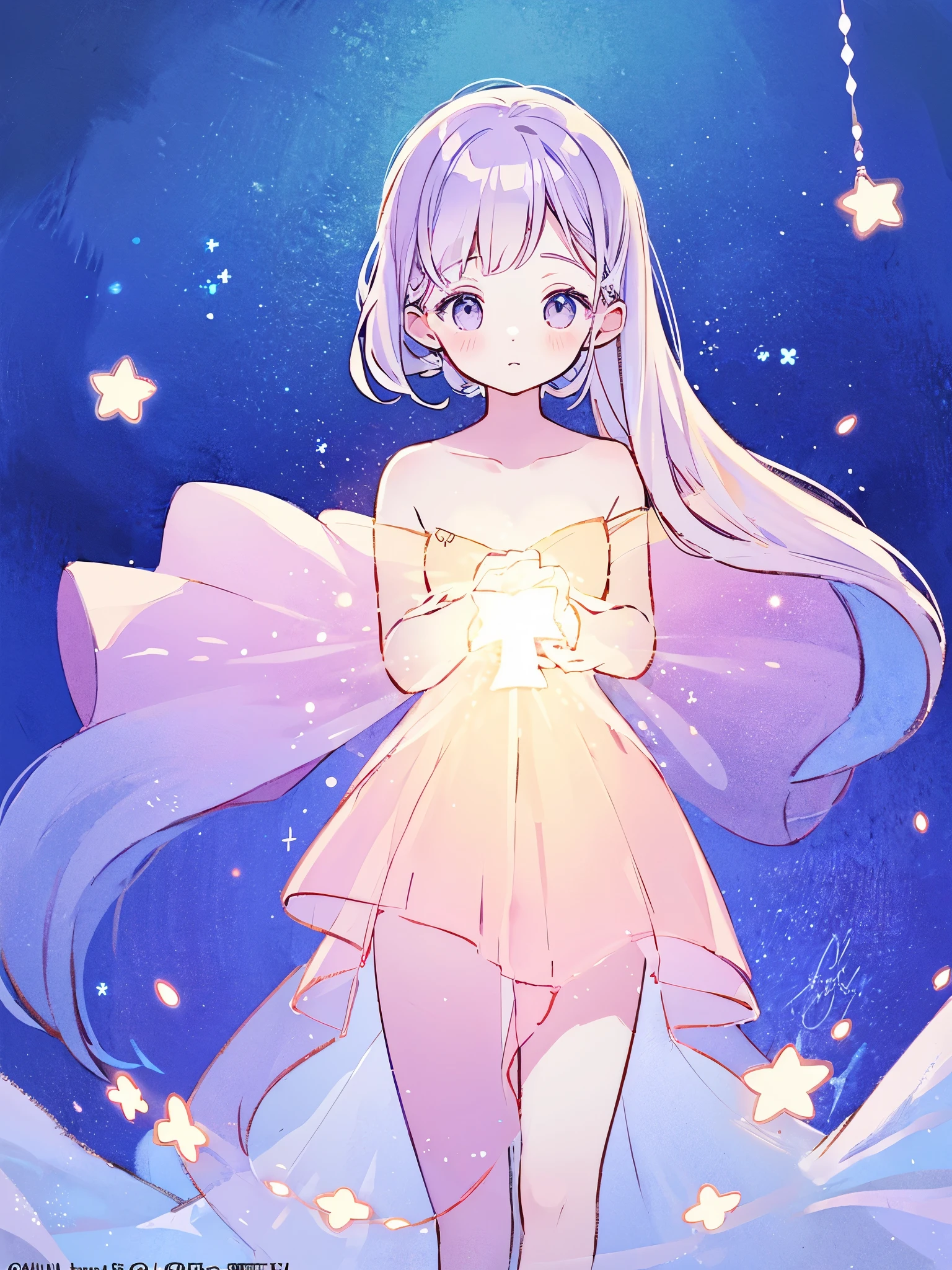 complex background, wishing star background, a woman wearing an ethereal mystical pink translucent dress that reflects the stars, perfume promo art, mystic, complex drawing, highly detailed, Covergirl brand, promo art, artistic rendition, ethereal, starry night, midjourney style