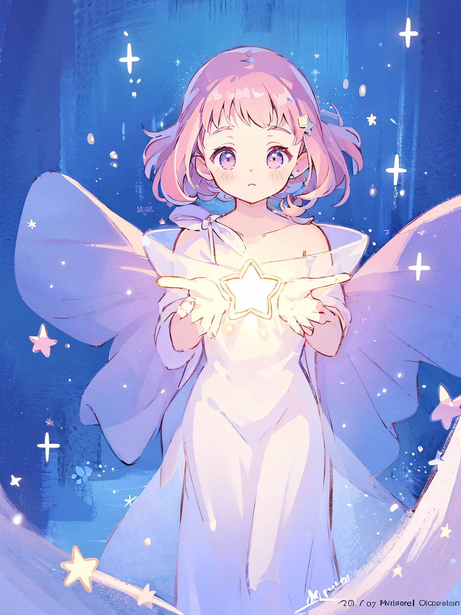complex background, wishing star background, a woman wearing an ethereal mystical pink translucent dress that reflects the stars, perfume promo art, mystic, complex drawing, highly detailed, Covergirl brand, promo art, artistic rendition, ethereal, starry night, midjourney style