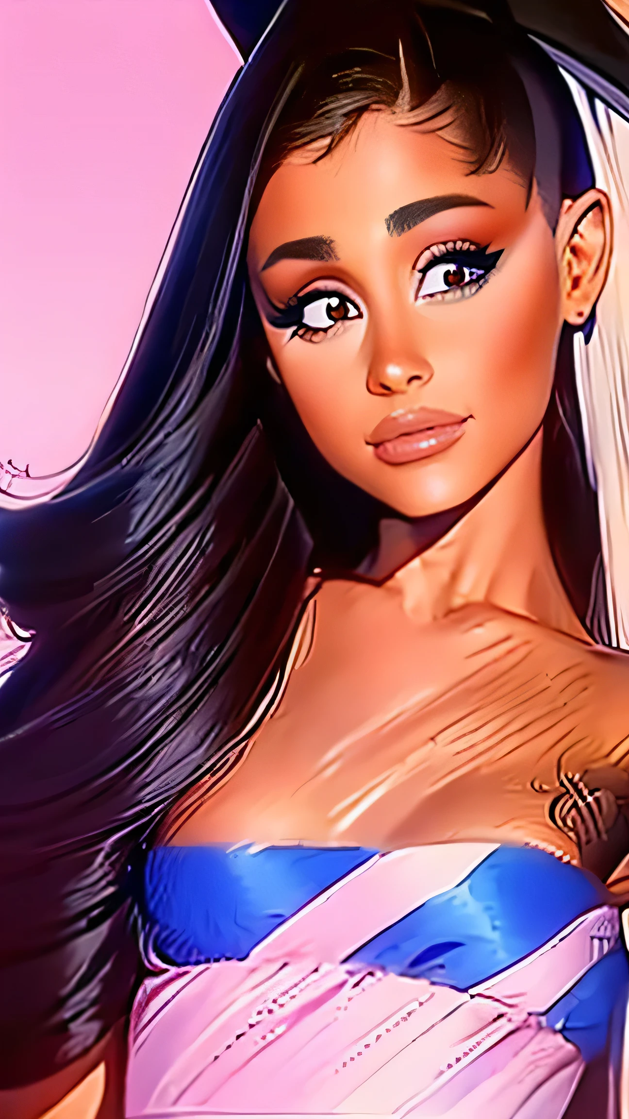 uma pintura de uma mulher com cabelo loiro e blusa preta, pintura de ariana grande, pintura de retrato de ariana grande, retrato de ariana grande, no art style by bowater, cartoon pintura digital, glossy pintura digital, digital illustration portrait, arte digital de um elegante, retrato digital, suave. pintura digital, realistic pintura digital, Dor digital, retrato de arte digital