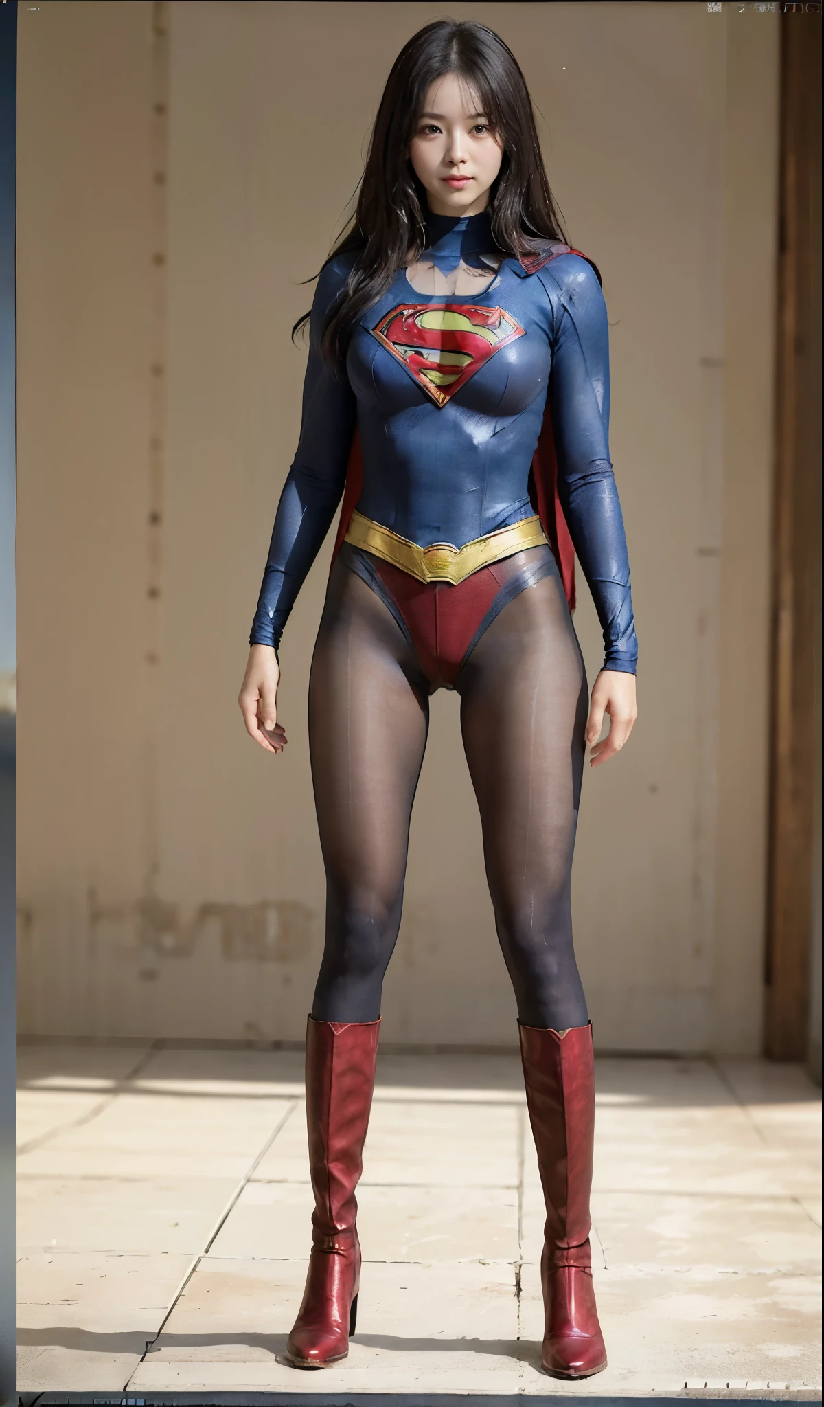 No background、(((Beautiful legs in black tights.)))、(((Legally express the beauty of your smile)))、((((Make the most of your original images)))、(((Supergirl Costume)))、(((Beautiful Hair)))、(((suffering)))、(((Please wear black tights....、Wear red boots)))、((Best image quality、8k))、((highest quality、8k、masterpiece:1.3))、(((Preserve background )))、Sharp focus:1.2、Beautiful woman with perfect figure:1.4、Slim Abs:1.2、Wet body:1.5、Highly detailed face and skin texture、8k